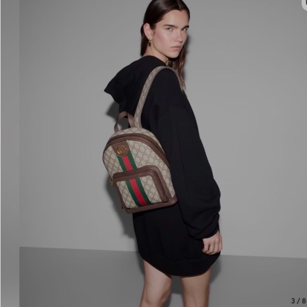 Gucci Monogram Backpack with Gold and Red Accents - Picture 2 of 10